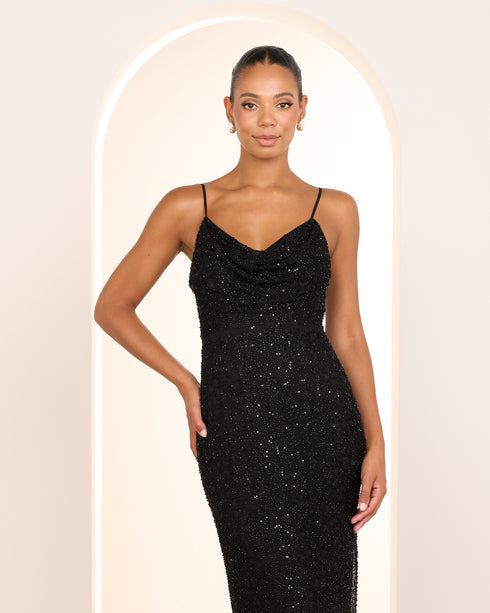 Aster Cowl Neck Beaded Gown