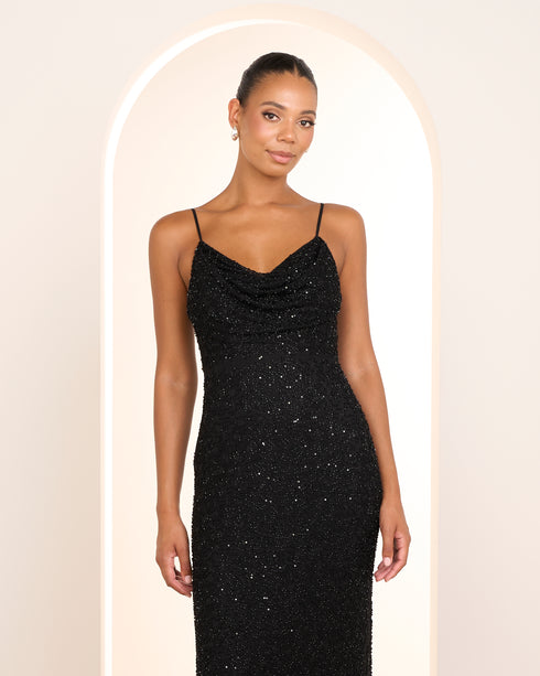 Aster Cowl Neck Beaded Gown