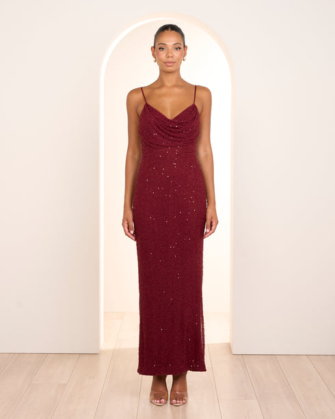 Aster Cowl Neck Beaded Gown