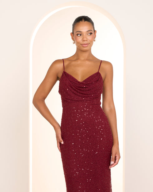 Aster Cowl Neck Beaded Gown