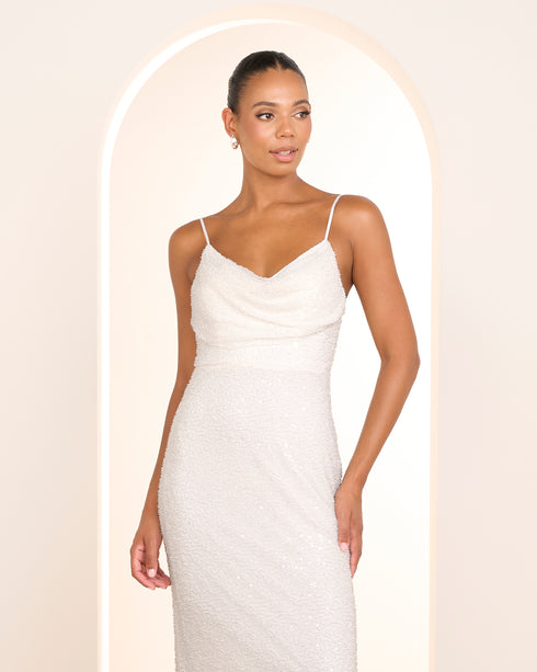 Aster Cowl Neck Beaded Gown