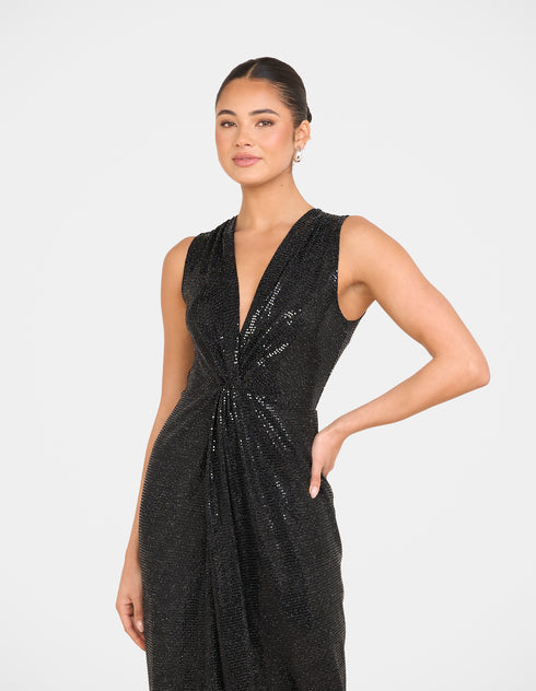 Zali Plunge Metallic Gown