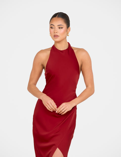 Niala Halter Satin Maxi Dress