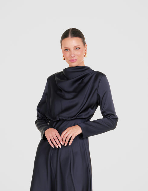 Dina Long Sleeve Satin Dress