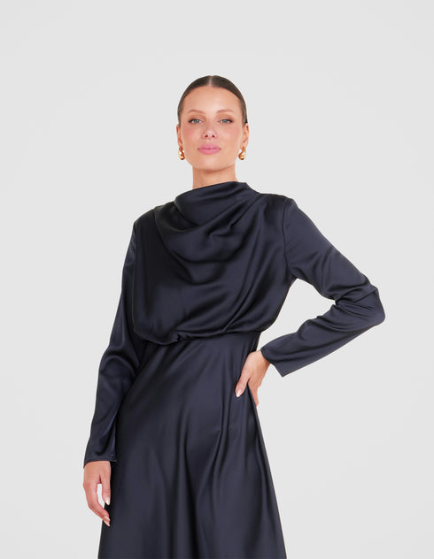 Dina Long Sleeve Satin Dress