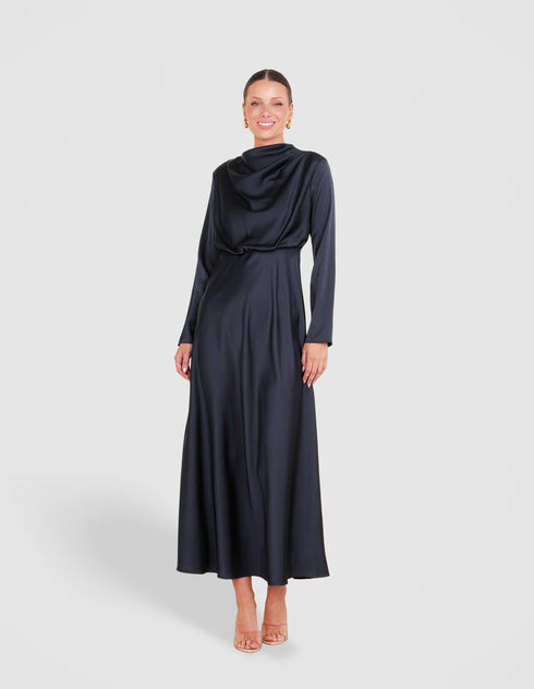 Dina Long Sleeve Satin Dress