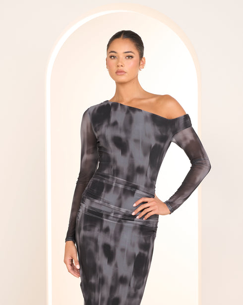 Qadira Asymmetric Neck Dress