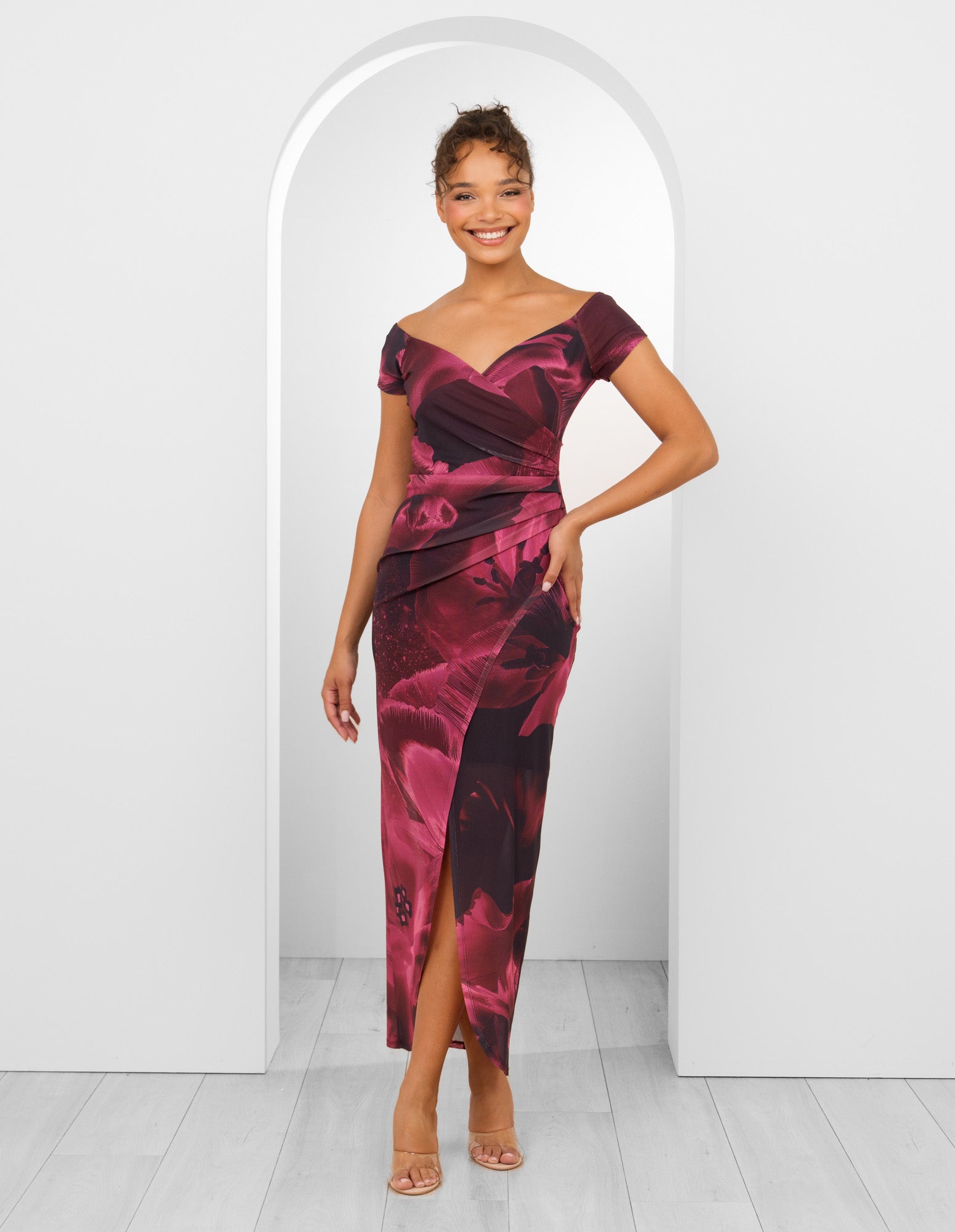 off shoulder formal dress australia VANNA Boned Applique Off Shoulder Dress - Elegant Glamour